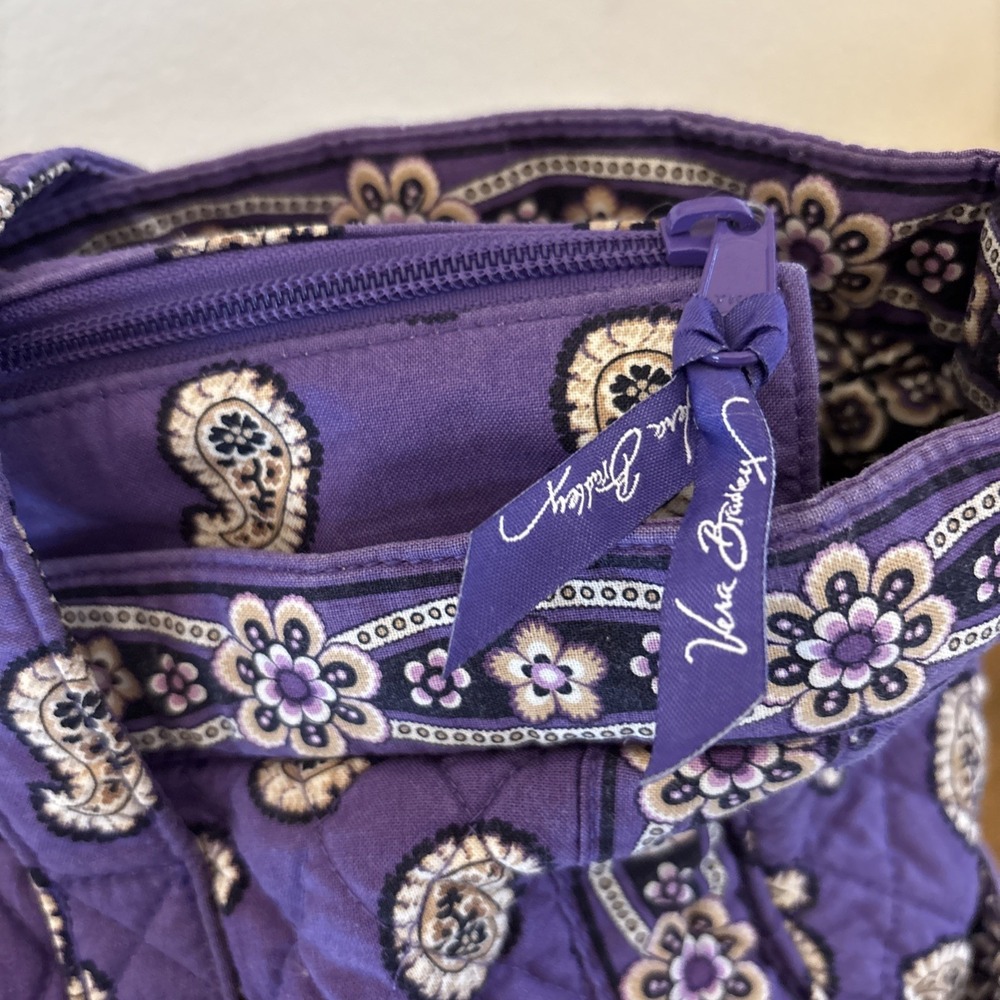 Vera Bradley Tote Bag Purple Paisley Print Large Cotton Tote 20" X 15" X 8" - Picture 6 of 11